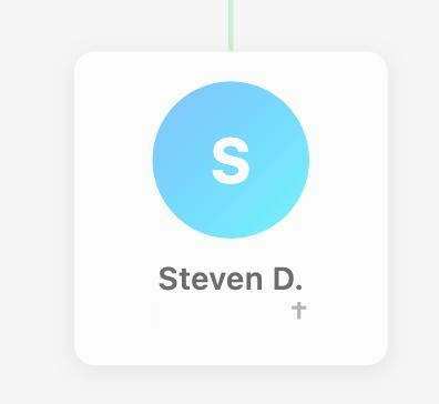 The agreed person-card design, showing a gradient initial avatar and a name