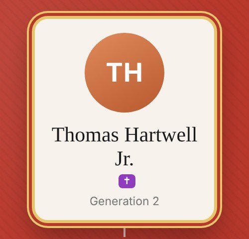 A Driscmas person card with initials, name and generation