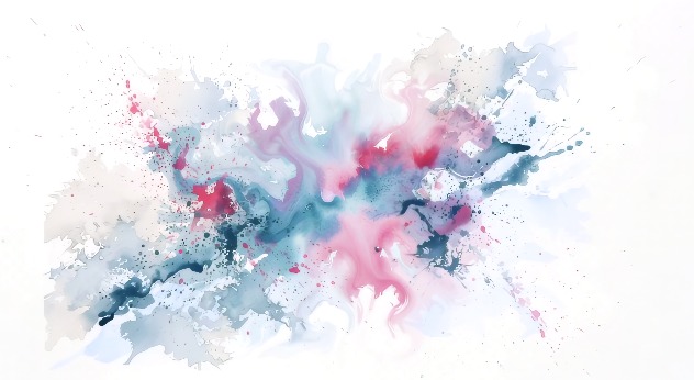 Watercolor splash in blue, pink and cream
