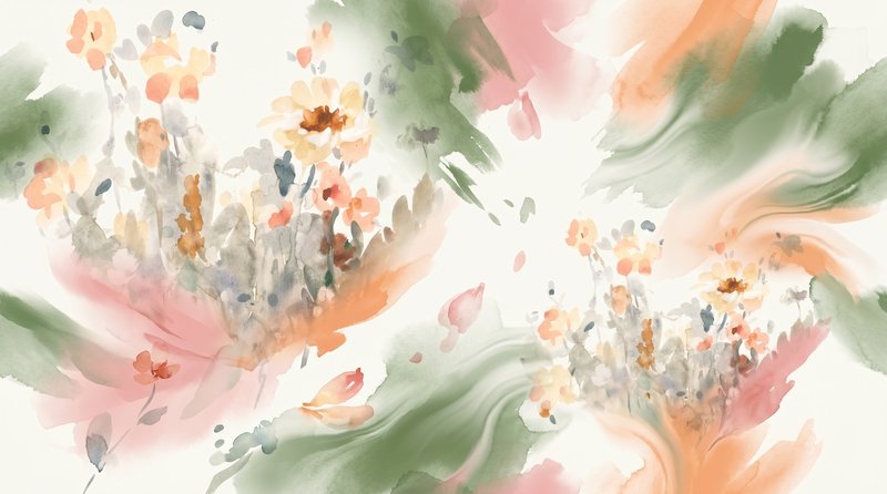 Watercolor wash in blush, peach and sage