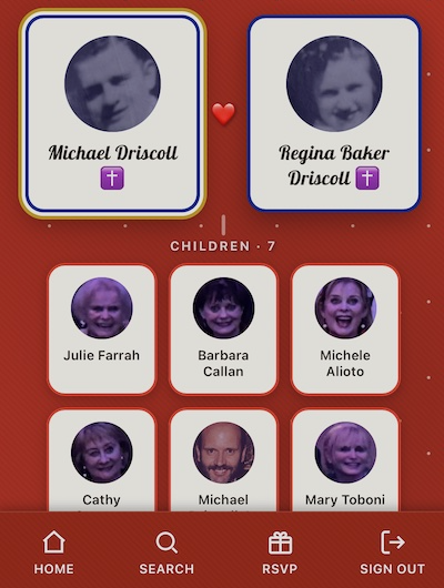 The Driscoll family tree, generations 1 and 2